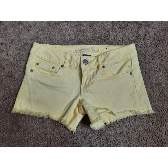 AMERICAN EAGLE 4 Yellow Cut Off Jean Shorts - Picture 11 of 12